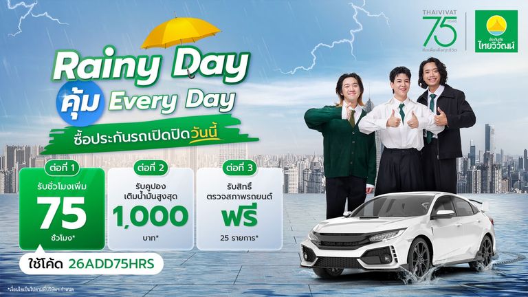 ครบรอบ 75 ปี ประกันรถเปิดปิด คุ้ม 3 ต่อ