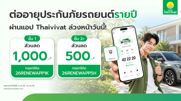 ต่ออายุประกันรถยนต์รายปี ลดสูงสุด 1,000 บาท